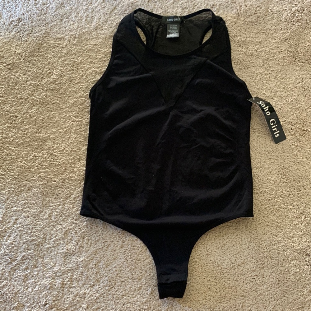 NWT Size S/M SoHo Girls Black Mesh V BodySuit